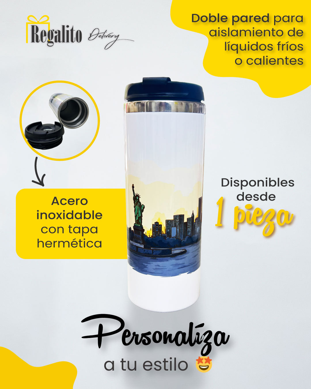 Termo Recto personalizable blanco