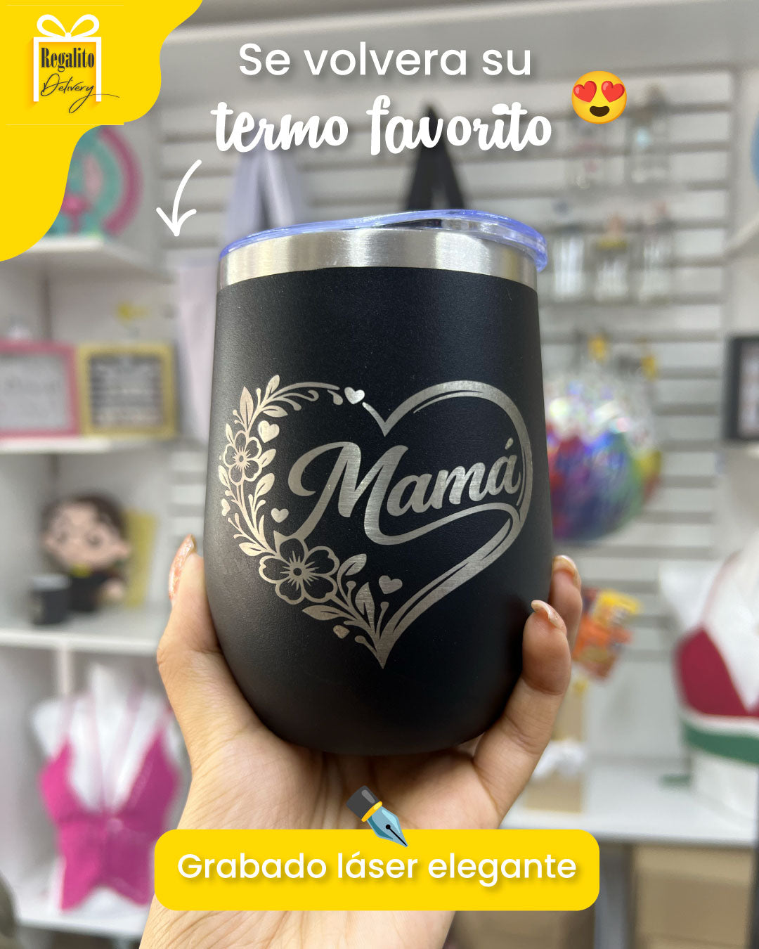 Vaso térmico negro "Mamá"